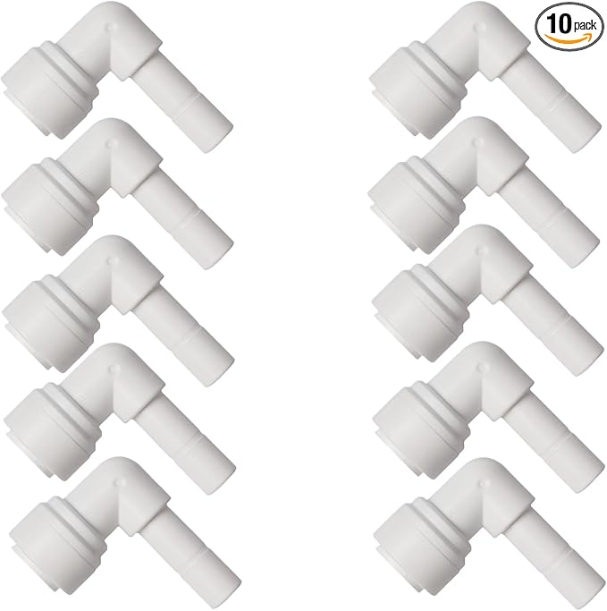 10 PCS Water Pipe Stem Elbow Connector for 3/8 inch Tubing 90 degree elbow Push to Connect Plastic Quick Fittings for Reverse Osmosis System