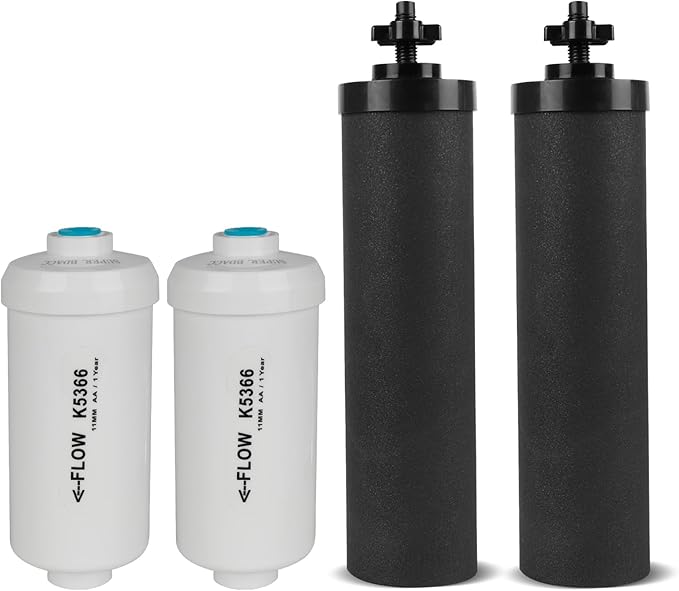 Gravity Water Filter Replacement,for Berkey® Black Carbon (BB9-2®) Purification Elements and Fluoride Filters K5366 (PF-2®) Combo Pack,Compatible with Berkey® Filtration System,Pack of 4