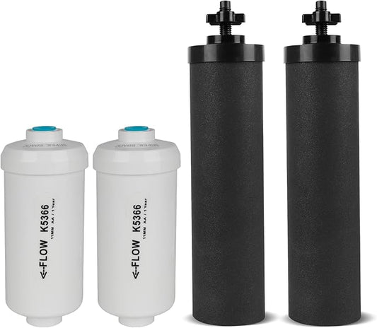 Gravity Water Filter Replacement,for Berkey® Black Carbon (BB9-2®) Purification Elements and Fluoride Filters K5366 (PF-2®) Combo Pack,Compatible with Berkey® Filtration System,Pack of 4