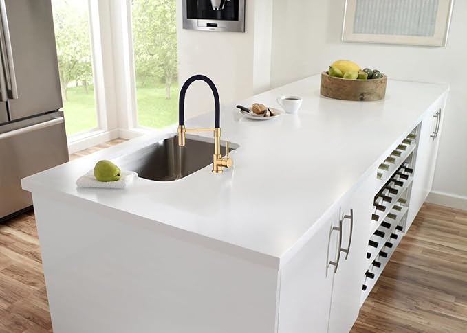 Gold and Black Kitchen Faucet, Kitchen Sink Faucet with Pull Down Spray, Solid Brass Kitchen Faucet with Silicon Hose 360 Swivel