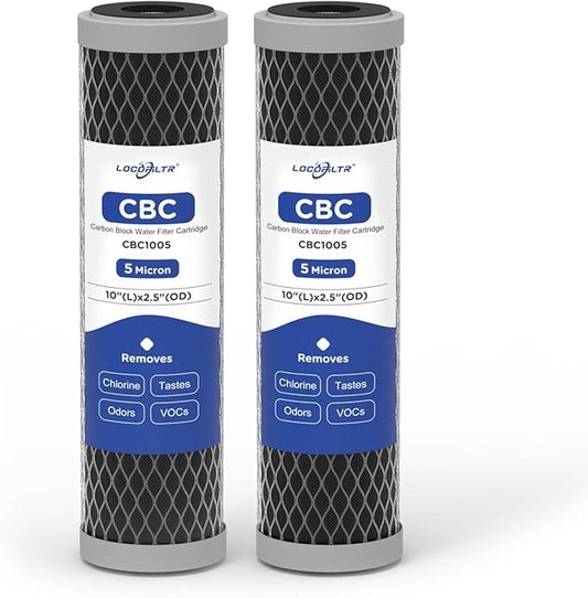5 Micron 10" x 2.5" Whole House Carbon Block Sediment Water Filter Cartridge Replacement for AO-WH-PRE-RCP2, SCWH-5, WHKF-WHWC, FXWTC, FX12P, WFPFC8002, WFPFC9001, 3WH-STDCW-F02, W5CIP (Pack of 2)