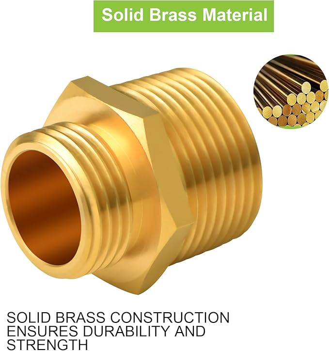 3/4" GHT Male x 1" NPT Male Garden Hose Adapters, Brass Garden Hose Repair Fittings, Water Hose Connector (2 PCS 3/4" GHT Male x 1" NPT Male)