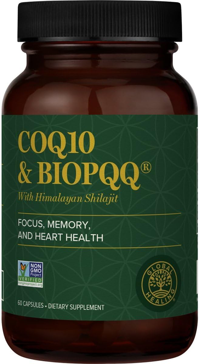 Global Healing Center CoQ10 & BioPQQ with Pure Himalayan Organic Shilajit-Antioxidant Care for Heart & Brain Health,Mitochondria Energy Optimizer for Men & Women-Coenzyme Ubiquinone 150mg, 60 Capsules