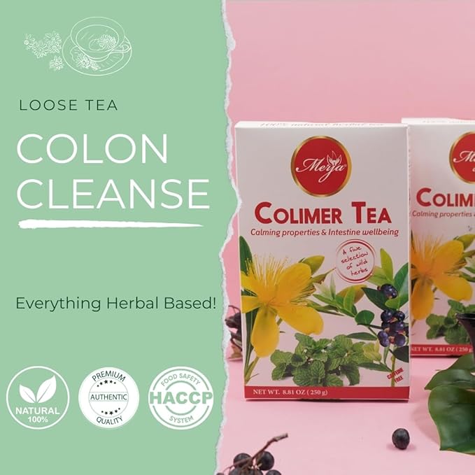 Merja Herbs Colimer Tea - Colon Support & Cleanse & Detox - Helps in Constipations - Caffeine Free - 100% Natural & Premium Quality 250gr 8.82 oz