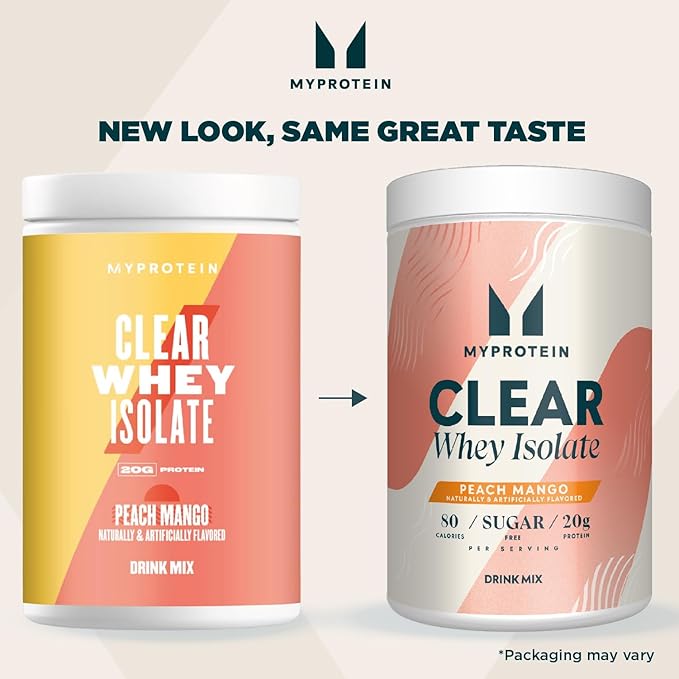 Myprotein Clear Whey Isolate Protein Powder, 1.1 Lb (20 Servings) Peach Mango, 20g Protein per Serving, Naturally Flavored Drink Mix, Daily Protein Intake for Superior Performance