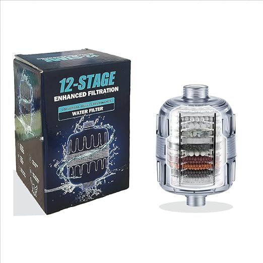 Shower Head Filter, 15-Stage Filtration System, Removes Chlorine & Heavy Metals, Softens Water for Smoother Skin & Hair, Universal Fit for All Shower Types (White)