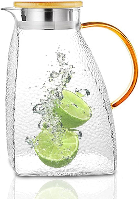 1 Pack 60oz Glass Pitcher With Lids For Fridge, Glass Water Pitchers, Iced Tea Jugs For Fridge, Half Gallon Glass Water Jug For Cold Or Hot Beverages, Water, Sun Tea, Milk