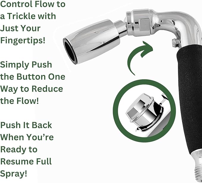 High Sierra® Solid Metal Handheld Shower Head, Lead-Free, with Built-In Trickle Valve. Shower Hose and Holder Not Included. Low Flow 1.25 GPM. Matte Black