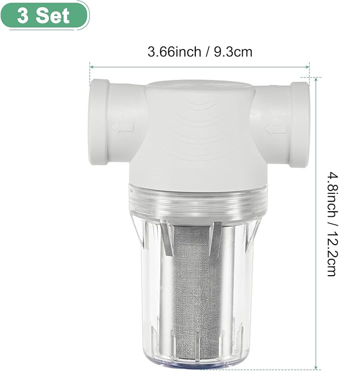 3-Pack Water Pump Strainer with 250 Mesh Stainless Steel Filter Screen, 3/4" Inch Female NPT in-line Strainer for Garden Hose Outdoor RV Water Tank Pressure Washer [White]