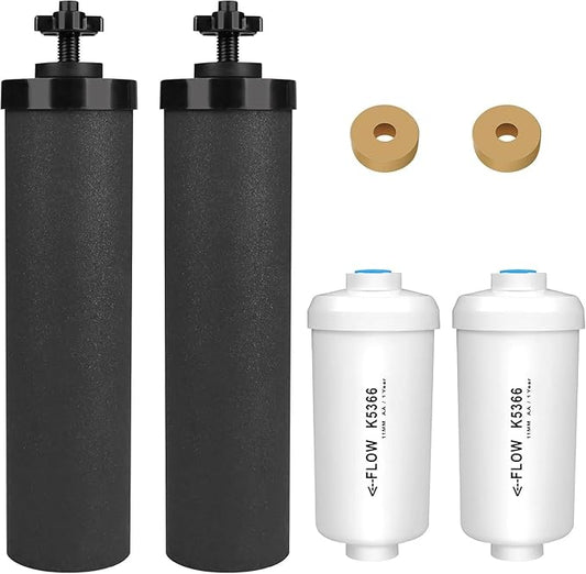 TONKI Gravity Water Filter Replacement for Berkey® BB9-2® Black Filters & PF-2® Fluoride Filters, Compatible with Berkey® Gravity Water Filter System, Combo Pack