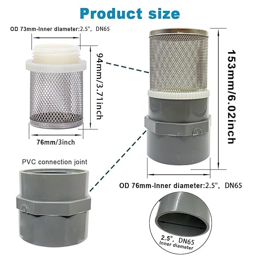 2.5 inch Stainless Steel Filter DN65/2.5" Suction Strainers Used to Remove Debris and Reduce Solid Entry（1pcs）