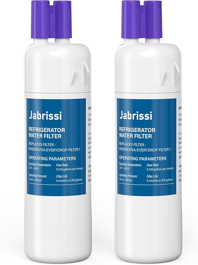 W10295370A Water Filter for Everydrop filter 1 Whirlpool Refrigerator Replacement Compatible with EDR1RXD1, Filter 1, WHR1RXD1, W10295370, KAD1RXD1, P8RFWB2L, P8WB2L, P4RFWB (White, 2 Pack)