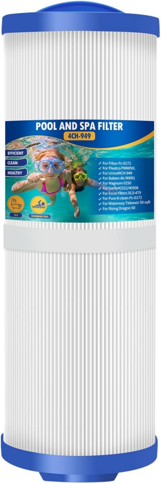 1-Pack 4CH-949 Spa Filter Replacements Compatible with Pleatco PWW50L, Cal Spa FIL50-5D13H15FCT-3, Filbur FC-0172, SD-01143, 817-4050, Waterway Teleweir 50, Rising Dragon 50, Hot Tubs Filter Cartridge
