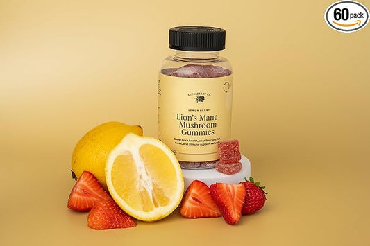 The Elderberry Co. Lion's Mane Mushroom Gummies Made from The Fruiting Body Lemon Berry Flavor Supports Immune Health, and Cognitive Function & Mental Clarity 60 Ct.