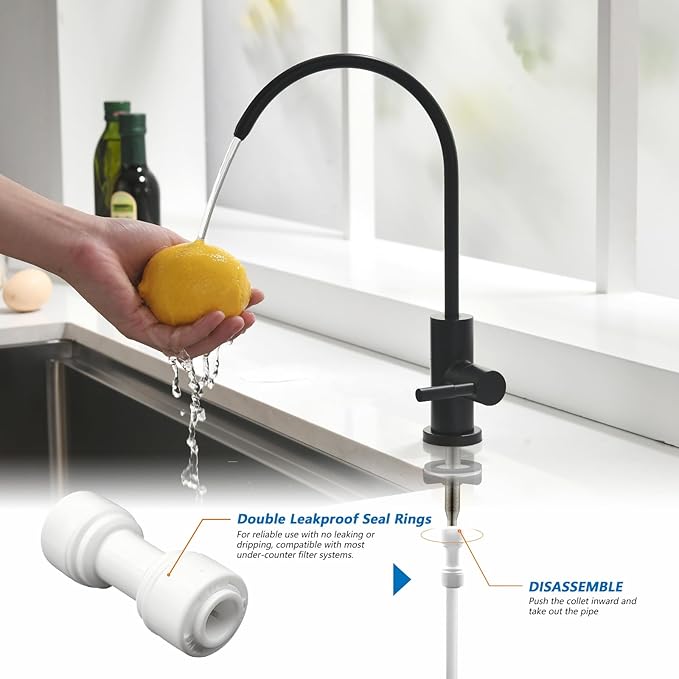 WEWE Matte Black Drinking Water Faucet Non Air Gap Stainless Steel Filtered Faucet for Kitchen Sink Reverse Osmosis System
