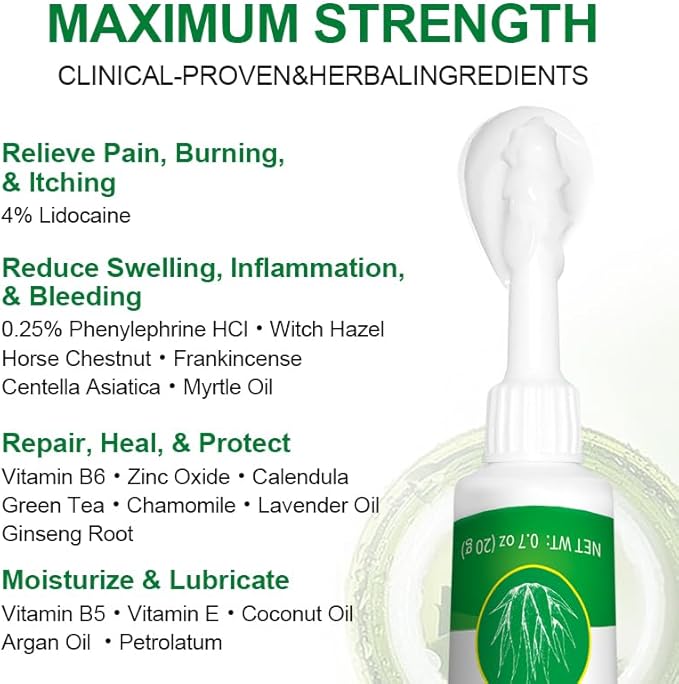 vamy Herbal Hemorrhoid Cream, Hemorrhoid Treatment and Hemorrhoids Cream with Lidocaine 4% and Phenylephrine HCI for Fast Relief of Pain, Swelling, Itching, Burning, Hemorrhoidal Treatment. 2 pc