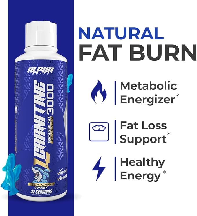 L Carnitine Liquid 3000 | Stimulant-Free L-Carnitine Supplement for Men & Women | Pre-Workout Energy Boost & Muscle Recovery | Zero Sugar, Fat, & Carbs | 31 Servings (Blue Gummy)