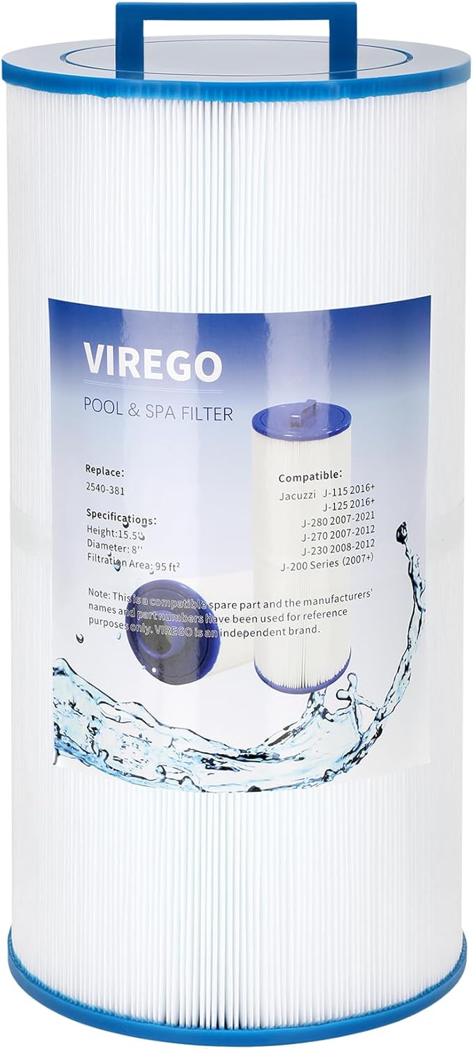 2540-381 Filter Replacement for Jacuzzi 2540-381 Filter, 2540-381 Spa Filter for J-200 Series Hot Tubs from 2007 Onwards, Compatible with Jacuzzi J-280, J-270, J-115, 95 sq ft Filtration Area