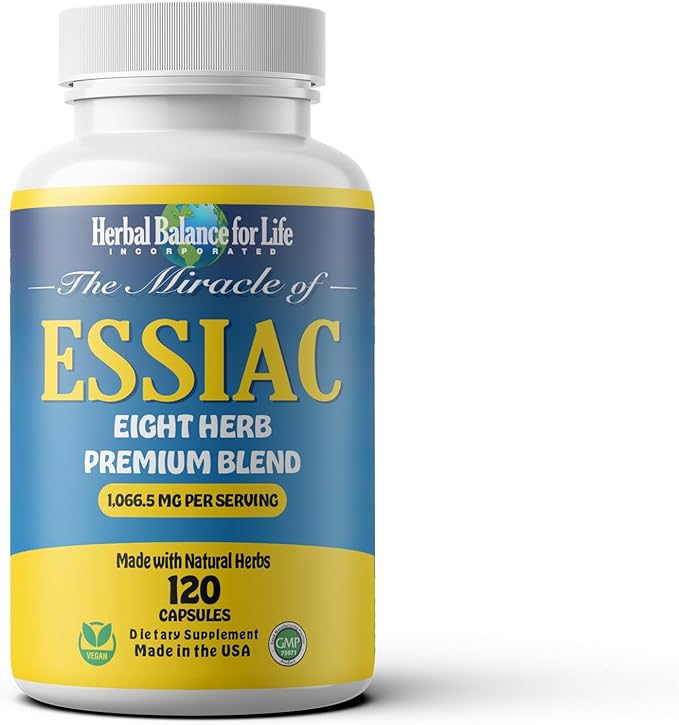 Natural Essiac Tea 8 Herb Capsules, 1066.5 mg per Serving - 120 Capsules, with Sheep Sorel Roots, More Potent 8-herb Essiac Tea Formula by Nurse Rene Caisse & Dr. Charles Brusch in The 1950s