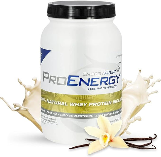 EnergyFirst Vanilla Whey Protein Isolate - Grass Pasture Fed, Zero Lactose, Gluten-Free, All-Natural, Sugar-Free Shake for Keto & Recovery, 2lb