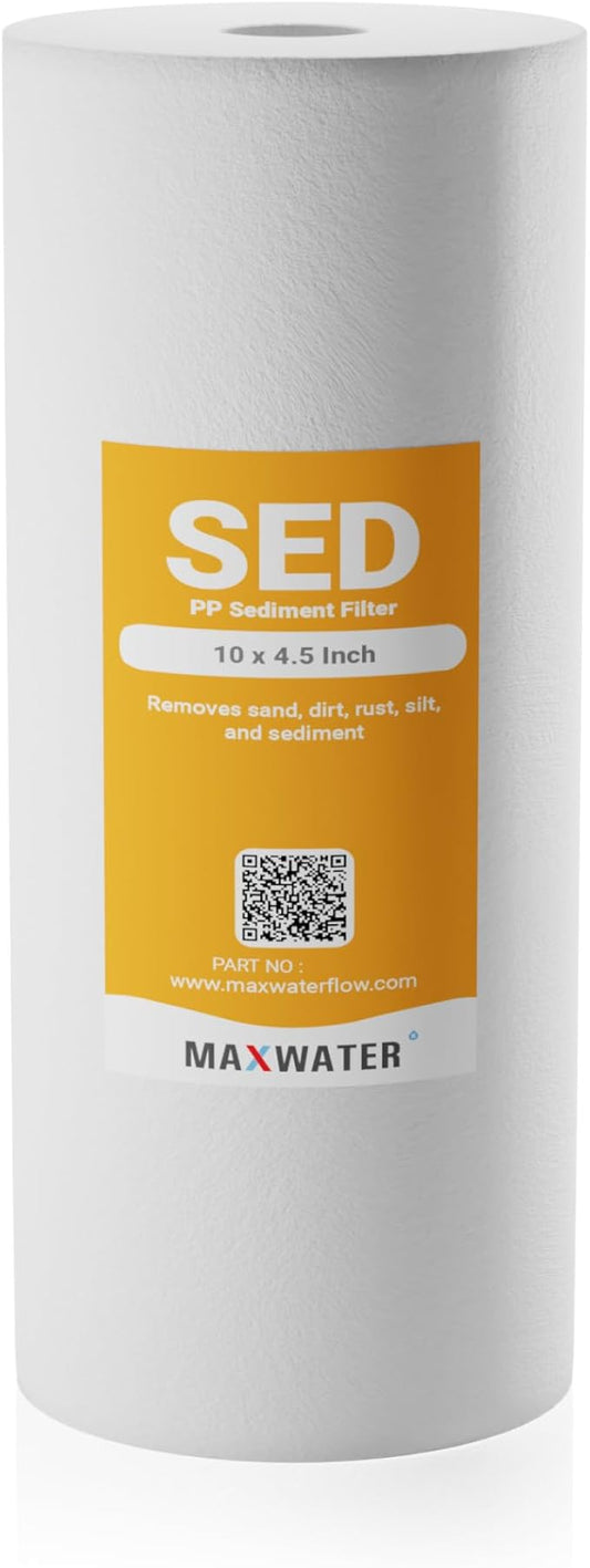 Max Water 5 Micron 10 x 4.5 inch Whole house Sediment Water Filter | Meltblown Polypropylene Well Water Filter Replacement Cartridges for DGD-5005, AP810, SDC-45-1001, GXWH30C, PP10BB (1 Pack)