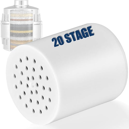 20 Stage Shower Filter Replacement Cartridge - Shower Head Filter Replacement Cartridge for Hard Water, Chlorine, Heavy Metals, High Output Shower Water Softener, 1 Pack