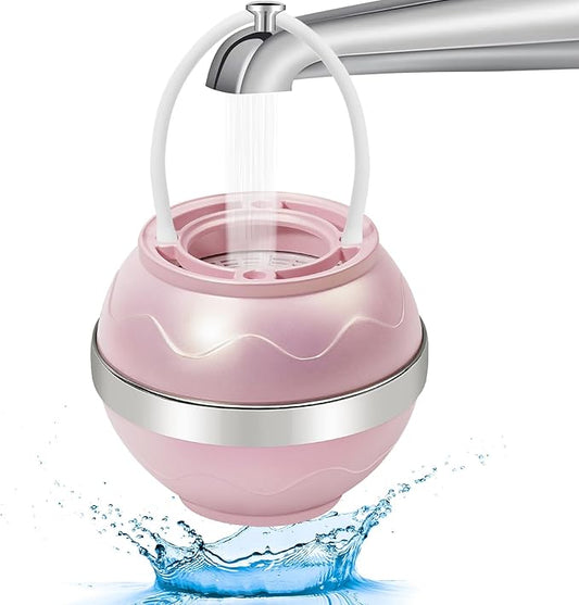 Bath Filter for Tub,Bath Water Filter for Softer Hair&Skin, 8 Stage Filtration Bathtub Water Filter 2,500 Gallons, 6 Dimensional Effect，BPA Free Easy to Install for Home, Hotels&Spa（Light Pink）