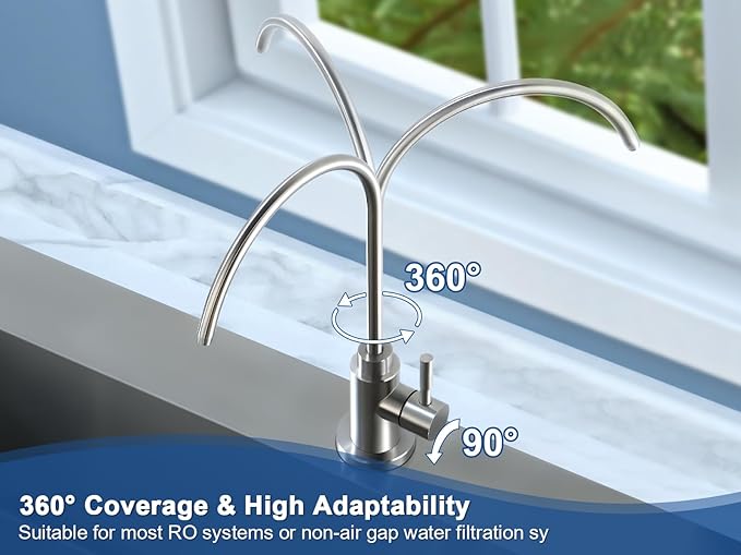 Water Filter Faucet, VMASSTONE Reverse Osmosis Faucet Fits Most RO Units or Water Filtration System in Non-Air Gap, Lead-Free Stainless Steel Drinking Water Faucet for Bar Kitchen Sink, RV (DM001 BN)