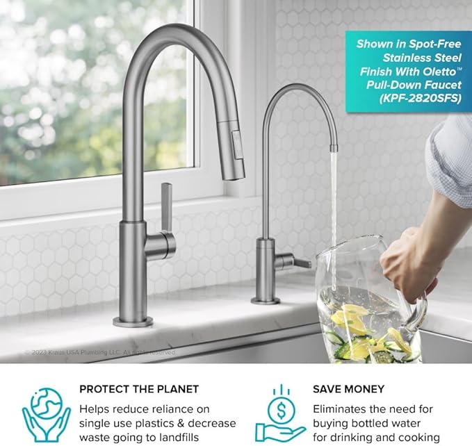 KRAUS Oletto Single Handle Drinking Water Filter Faucet for Reverse Osmosis or Water Filtration System in Brushed Brass, FF-103BB