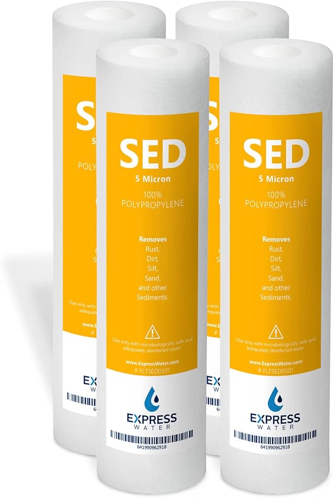 Express Water – 4 Pack Sediment Water Filter Replacement – 5 Micron, High Capacity – 10 inch – Under Sink and Reverse Osmosis System Filters (Model: FLTSED0504)