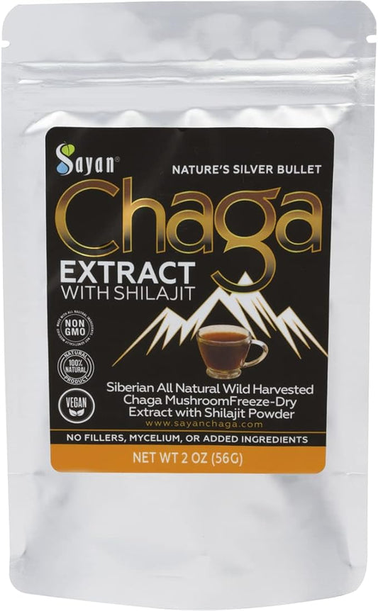 Sayan Siberian Chaga Mushroom Extract with Shilajit Powder (2 oz) – Organic Antioxidant Tea – Immune and Digestion System Support – Fulvic Acid Supplement – Energy & Clarity – No Fillers