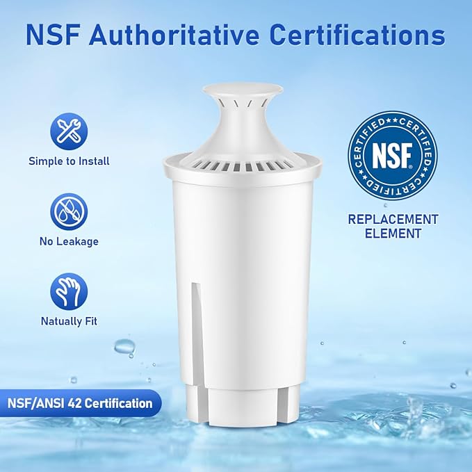 Replacement for Brita Filter, Replacement for Brita Water Pitchers and Dispensers, Classic OB03, Mavea 107007, 35557, NSF Certified Water Filter, 6 Pack