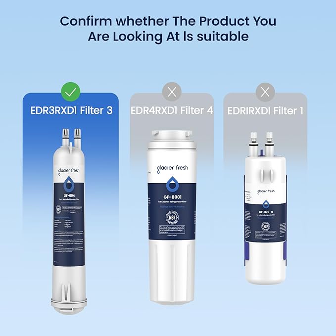 GLACIER FRESH EDR3RXD1 Refrigerator Water Filter, Compatible with 4396841, KAD3RXD1, WHR3RXD1, 4396841, 4396710, Filter 3, 46-9083,46-9030, 9030, 9083 Refrigerator Water Filter, 2 Pack