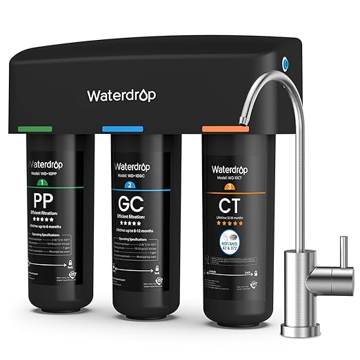 Waterdrop TSB 8 Layer Under Sink Water Filter, Reduces PFAS, PFOA/PFOS, Fluoride, Chlorine, Bad Taste & Odor, with Dedicated Faucet, NSF/ANSI 42 Certified Element, USA Tech Water Filtration System