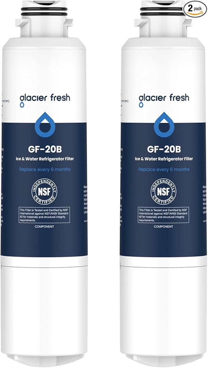 GLACIER FRESH Compatible with Samsung DA29-00020B Refrigerator Water Filter, DA29-00020A/B, DA29-00020B-1, HAF-CIN/EXP, 46-9101, RF4267HARS For French Door Fridge Kitchen (2 PACK)