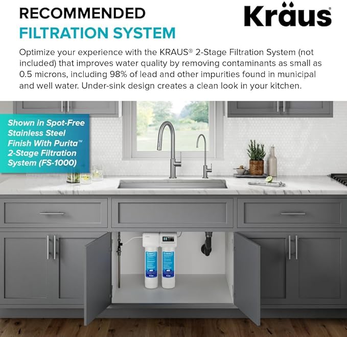 KRAUS Oletto Single Handle Drinking Water Filter Faucet for Reverse Osmosis or Water Filtration System in Brushed Brass, FF-103BB