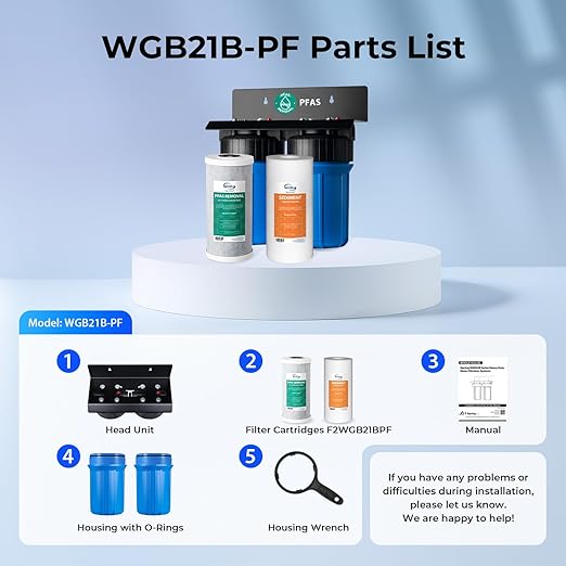 iSpring PFAS Whole House Water Filter System,SGS-Tested to Remove up to 99% PFAS,2-Stage Filtration Reduces Sediment, Chlorine, Chemical, Taste & Odor, 10-Inch Filters,1" Inlet/Outlet Model: WGB21B-PF