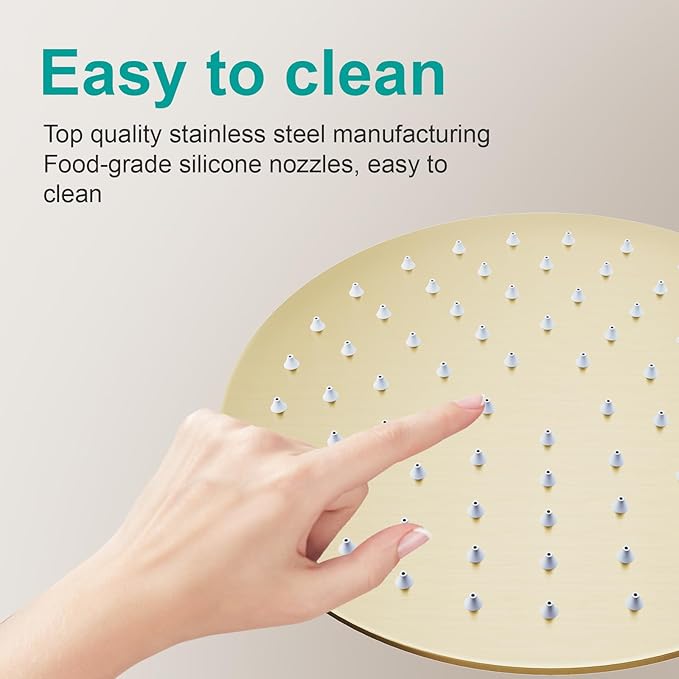 All Metal Rain Shower Head - Heavy Duty Stainless Steel, Easy Install, High Water Flow, Ultra-Thin Modern Design for Bathroom (F-Brushed Gold, 8)