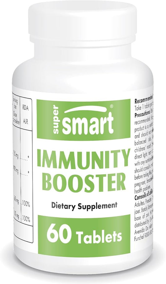 SUPERSMART - Immunity Booster - Immune System Booster Supplement - Sore Throat Coat - with Echinacea Extract, Beta Glucans, Vitamin C & Zinc | Non-GMO & Gluten Free - 60 Tablets