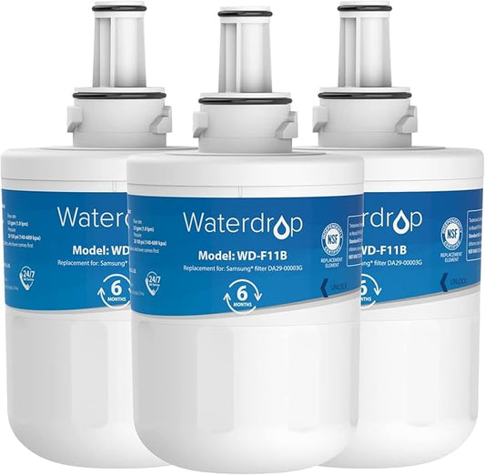 Waterdrop Replacement for Samsung DA29-00003G, DA29-00003B, DA29-00003A, Aqua-Pure Plus, HAFCU1, RFG237AARS, FMS-1, RS22HDHPNSR, RSG257AARS, WSS-1 Refrigerator Water Filter, 3 Filters