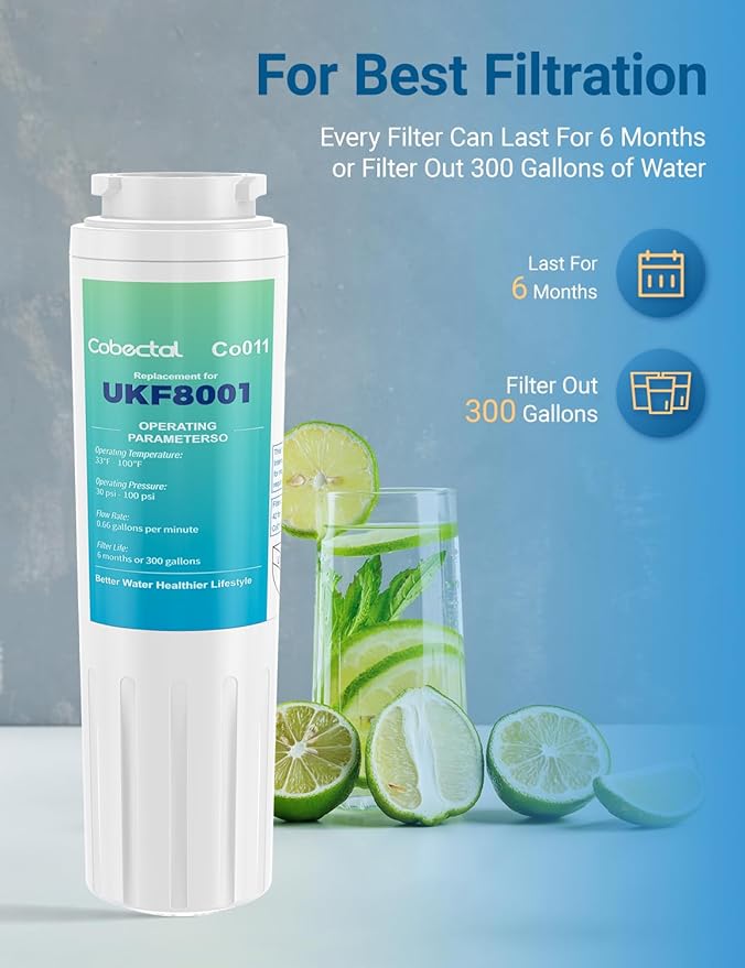 UKF8001 Water Filter Compatible with mayt*ag UKF8001, UKF8001AXX, UKF8001P, Replacement for whirlpool 4396395,469006,EDR4RXD1,Fit for Filter 4, RFC0900A, UKF8001AXX-200, 469006,4pack,by Cobectal