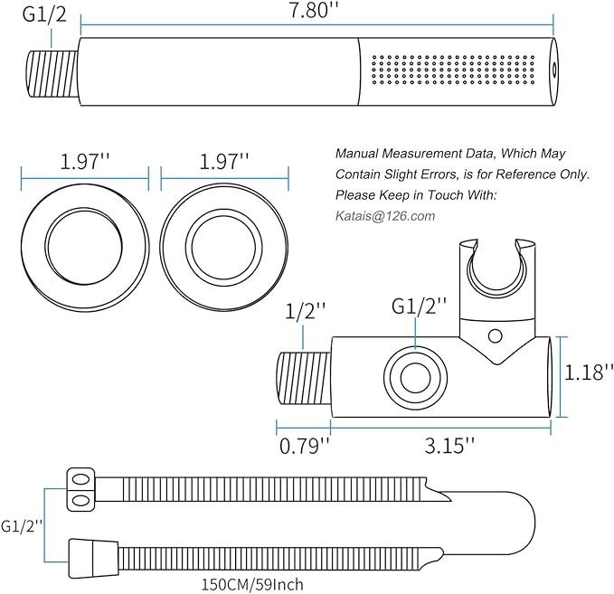 Chrome Handheld Shower Head Brass 2 In 1 Function High Pressure Hand Shower Wand 7 Inch Hand Held Shower Head High Flow Shower Head Sprayer with 59 Inch Hose, Bracket