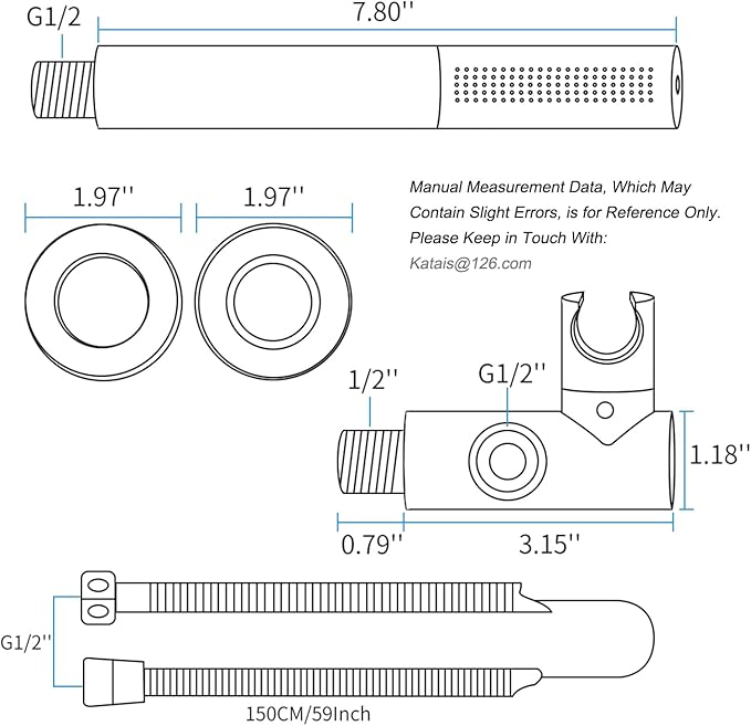 Brass Brushed Gold Shower Head 2 in 1 Function High Pressure 7 inch Hand Held Shower Head Dual Modes High Flow Shower Wand with 59 inch Hose and Shower Bracket