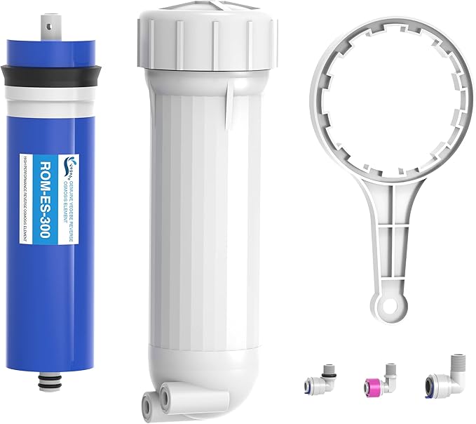 300 GPD RO Membrane Filter Replacement with Reverse Osmosis Membrane Housing, Wrench, 1/4" Quick-Connect Fitting, Check Valve, Fit Under Sink RO Home Drinking Water Filter Filtration Purifier System