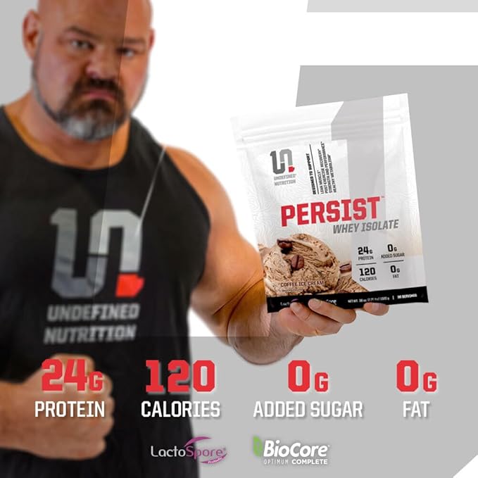 Undefined Nutrition Persist Whey Isolate by Brian Shaw - 24g Protein, 30 Servings – Supports Recovery, Strength & Performance - Gluten Free, Fast Absorbing (2.18lbs, Chocolate Brownie)