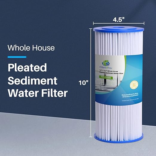 CFS – 10" x 4.5" 30 Micron Compatible Water Filters for HDX HDX4PF4 Pleated High Flow Whole House Filter, Reduces Sediment, 4-Pack