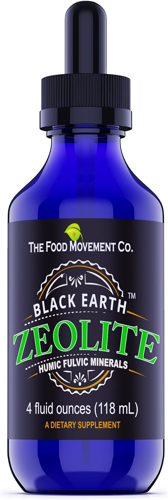 Black Earth Zeolite with Humic Fulvic Acids Trace Minerals for Adults and Kids for Detox, Gut Health and Immune Support - Value Size 4 Fl Oz Liquid Drops Supplement