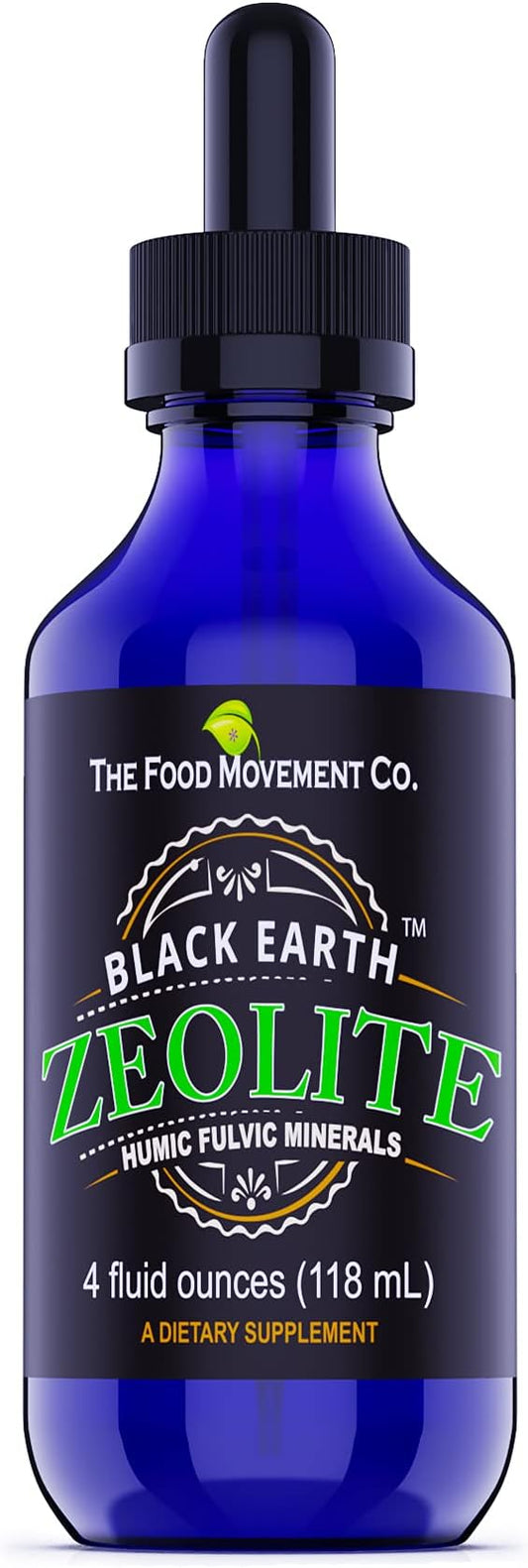 Black Earth Zeolite with Humic Fulvic Acids Trace Minerals for Adults and Kids for Detox, Gut Health and Immune Support - Value Size 4 Fl Oz Liquid Drops Supplement