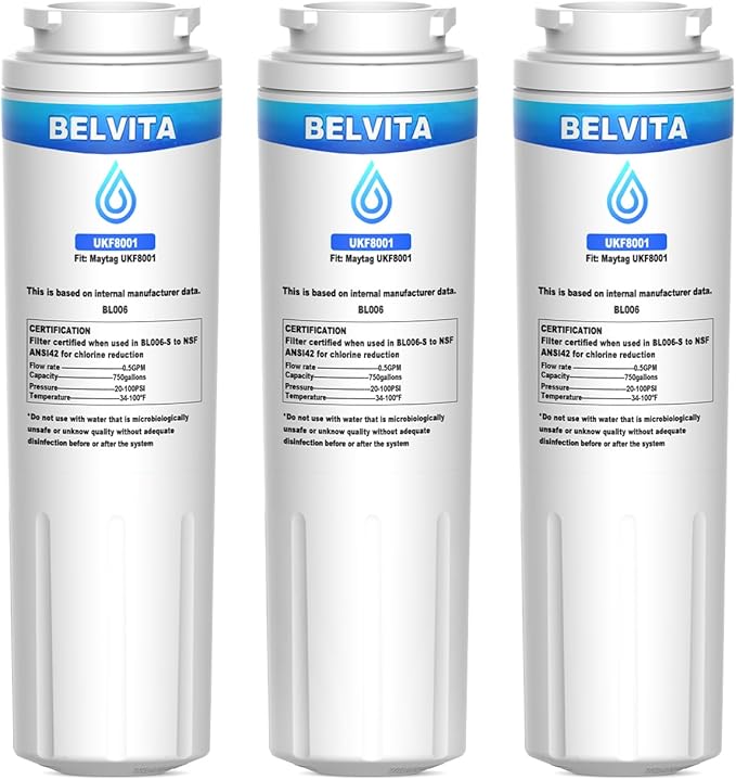 BELVITA Compatible with Whirlpool 4396395,EDR4RXD1B,Maytag UKF8001,EveryDrop Refrigerator Water Filter 4,UKF8001P,PUR UKF800, Puriclean II, 8171032,469992,UKF8001AXX-200,UKF8001AXX-750, 3 Pack