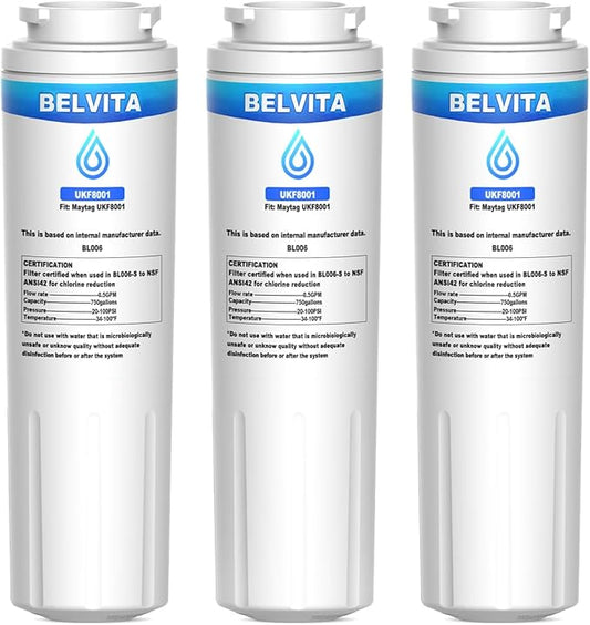 BELVITA Compatible with Whirlpool 4396395,EDR4RXD1B,Maytag UKF8001,EveryDrop Refrigerator Water Filter 4,UKF8001P,PUR UKF800, Puriclean II, 8171032,469992,UKF8001AXX-200,UKF8001AXX-750, 3 Pack